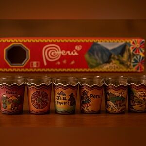 Authentic Vintage Handcrafted Leather and Glass Shot Glass Set from Peru